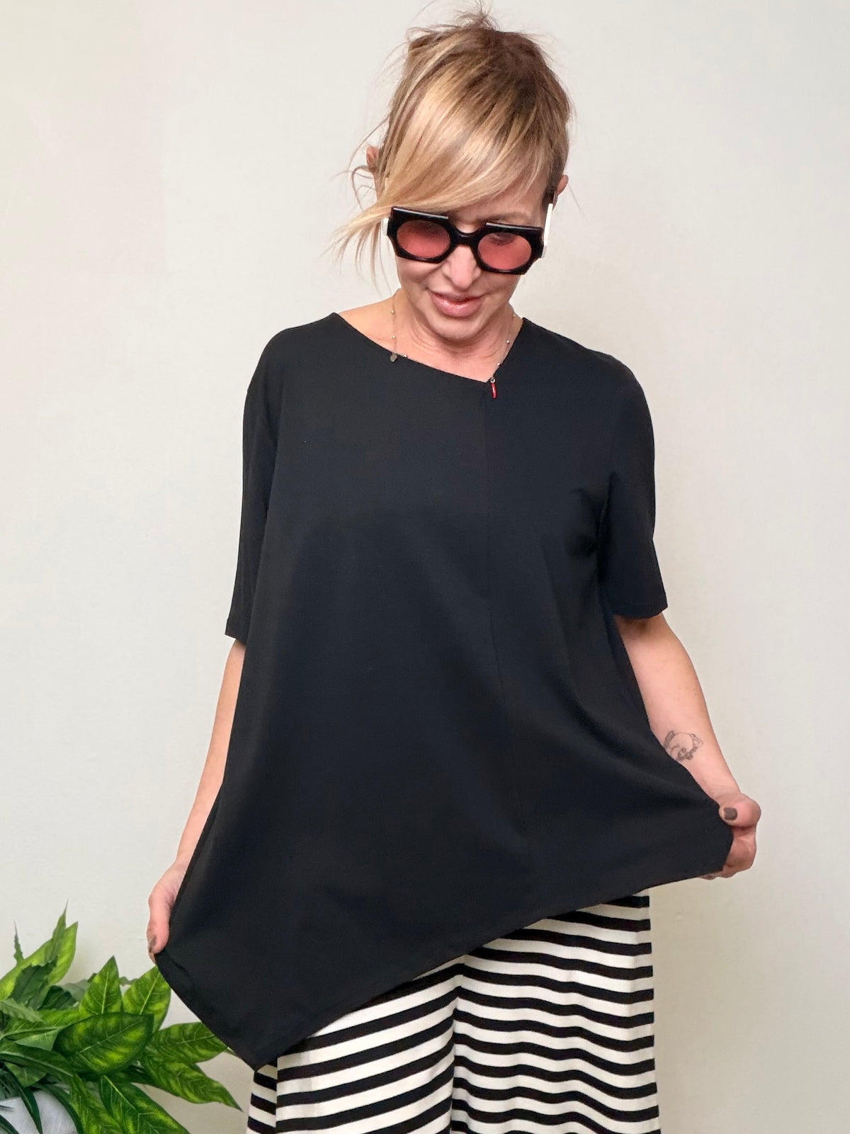 T-shirt oversize cotone stretch nera
