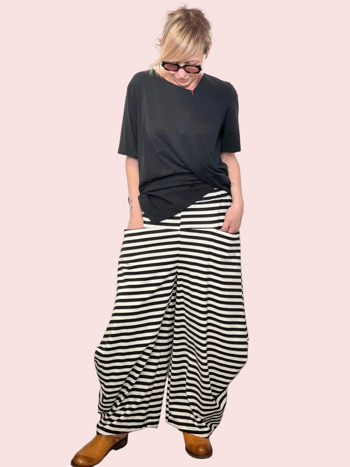 Pantalone palazzo righe bianche e nere