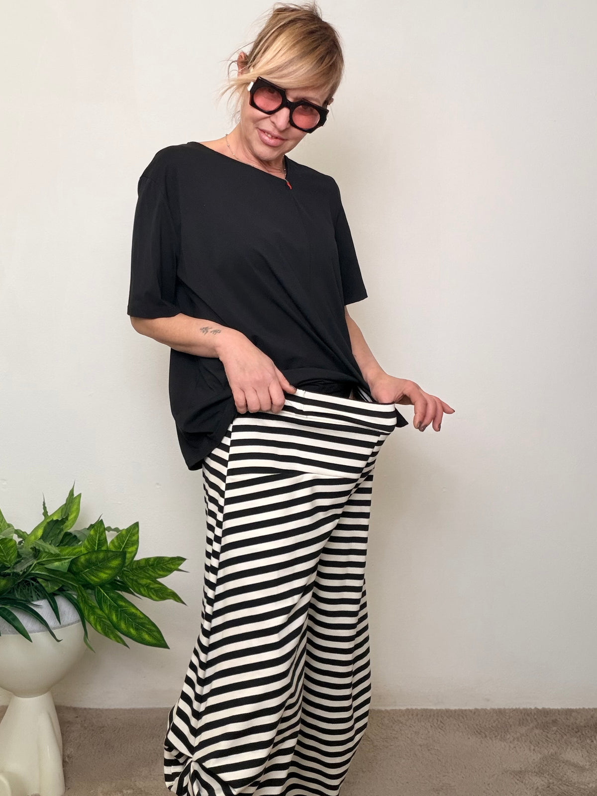 Pantalone palazzo righe bianche e nere