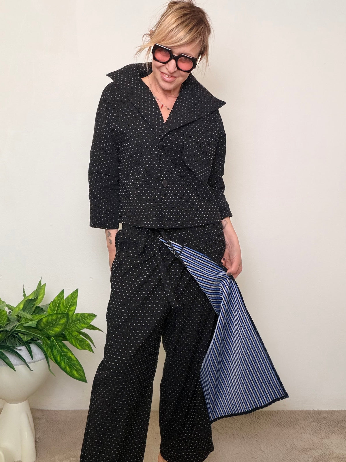 Pantalone palazzo micro-pattern