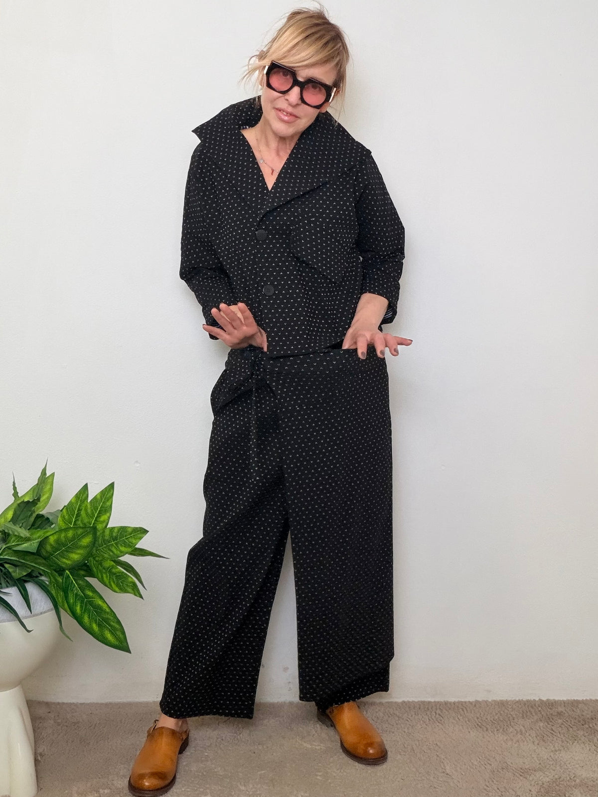 Pantalone palazzo micro-pattern