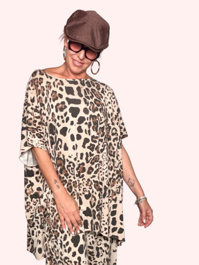Maxi T-Shirt Leopardata in modal Maniche Pipistrello