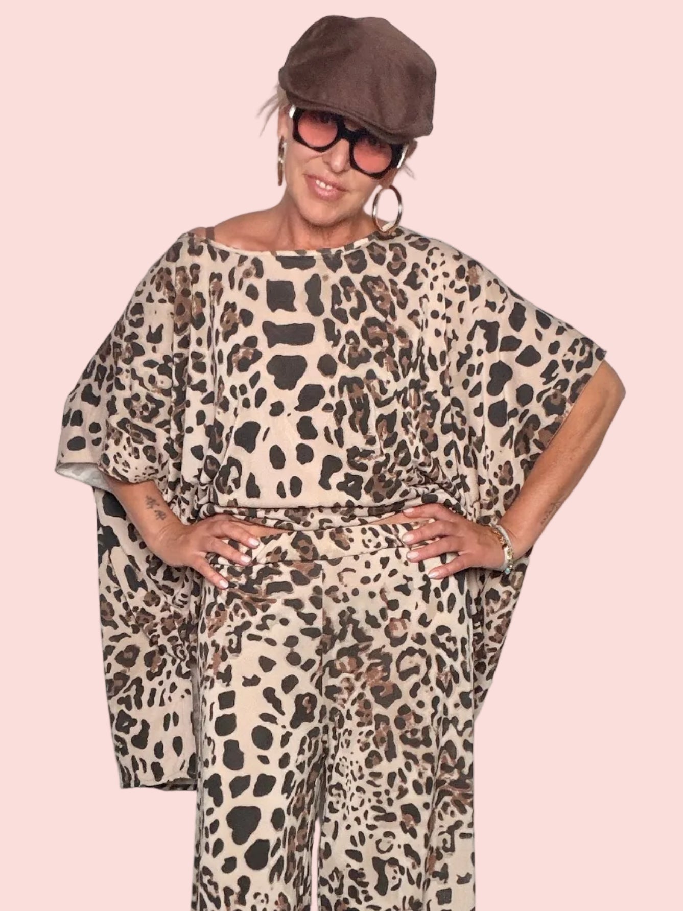 Maxi T-Shirt Leopardata in modal Maniche Pipistrello