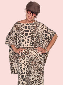 Maxi T-Shirt Leopardata in modal Maniche Pipistrello