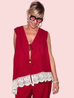 Gilet Lungo con Pizzo Macramé Crochet