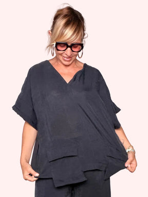 Blusa Tunica Oversize Tencel Antracite