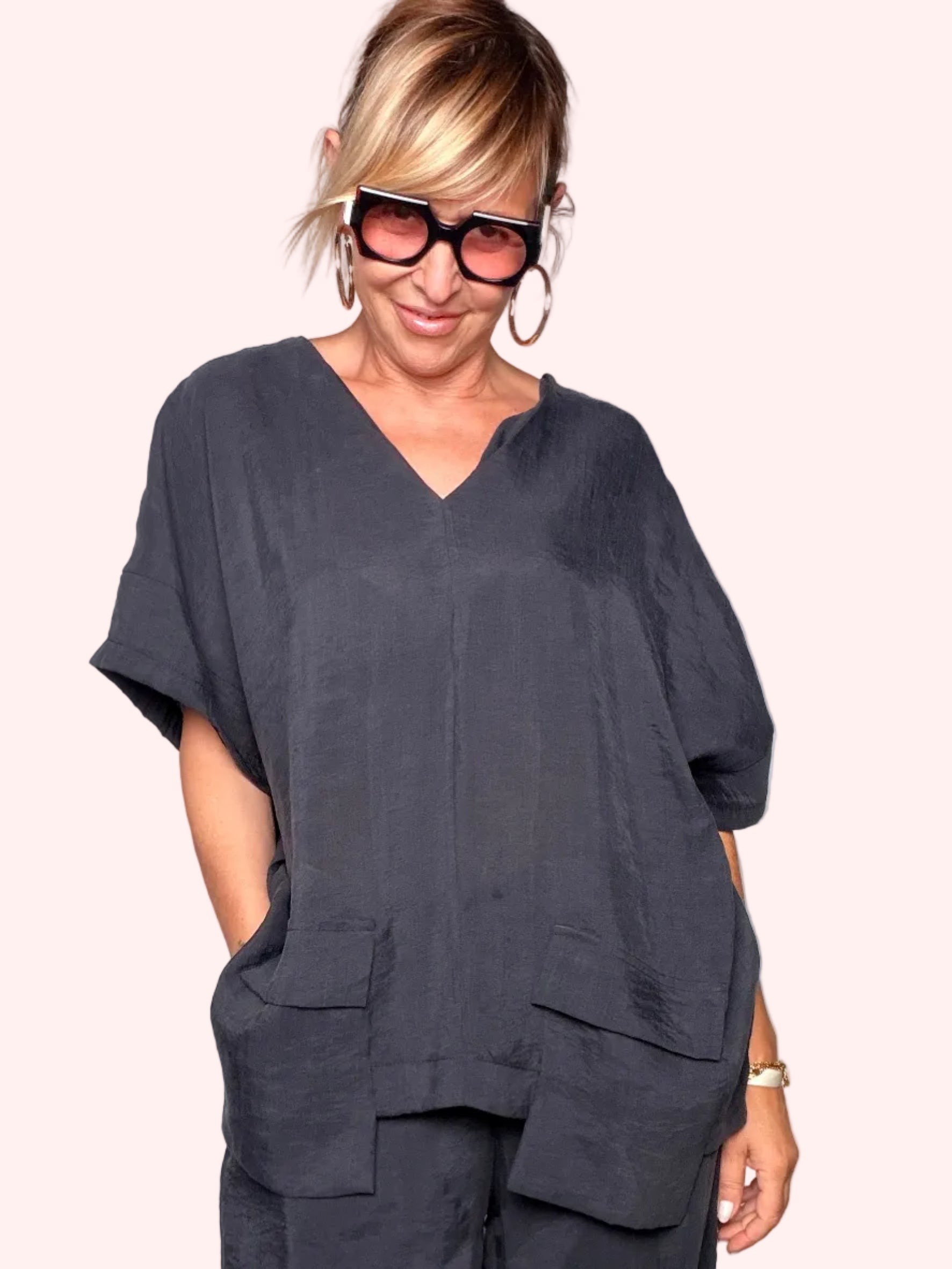 Blusa Tunica Oversize Tencel Antracite