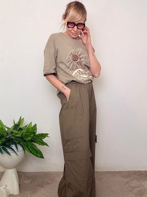 Pantalone cargo palazzo verde militare tasche laterali