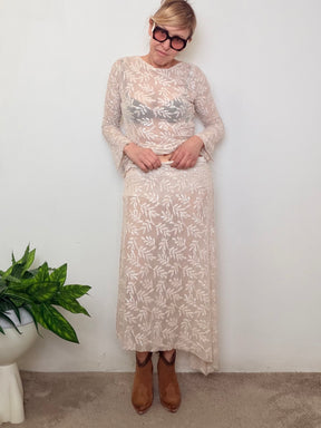 Gonna midi tulle ricami argentati paillettes