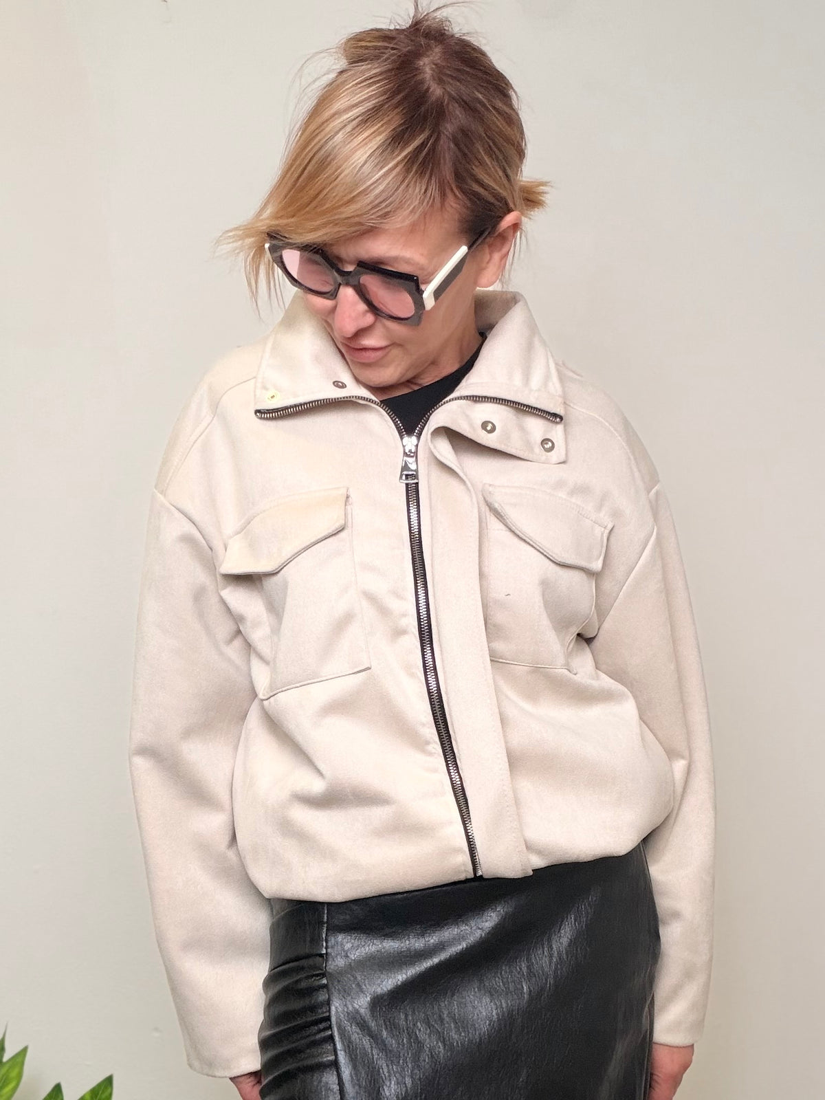 FEMALE  - Giacca effetto camoscio con tasche frontali