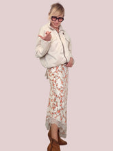 Gonna midi stampa floreale pizzo asimmetrico panna corallo