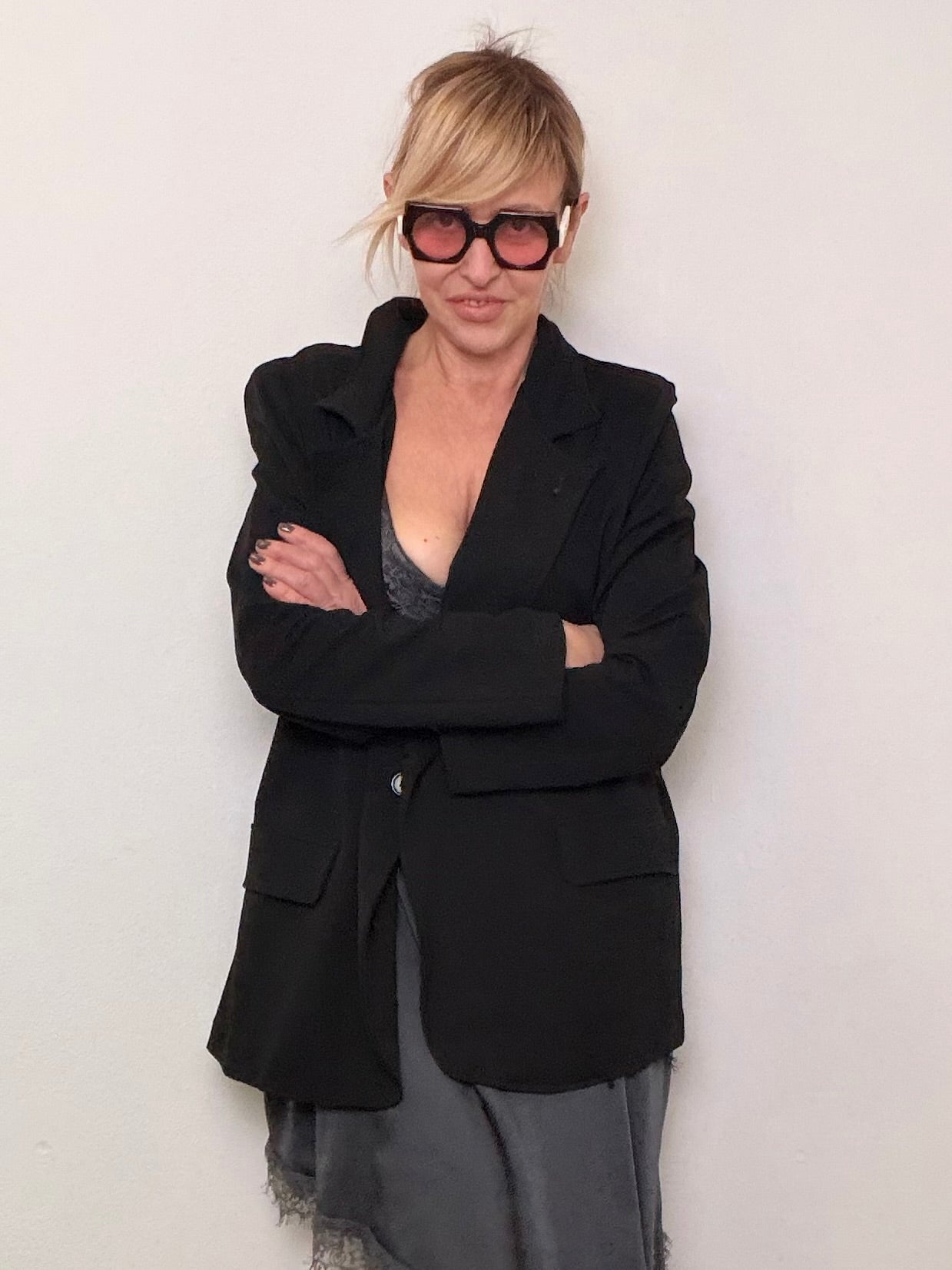 Giacca blazer nera oversize colletto revers tasche pattina