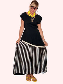 Abito Maxi Bicolore a Righe con Inserto in crochet