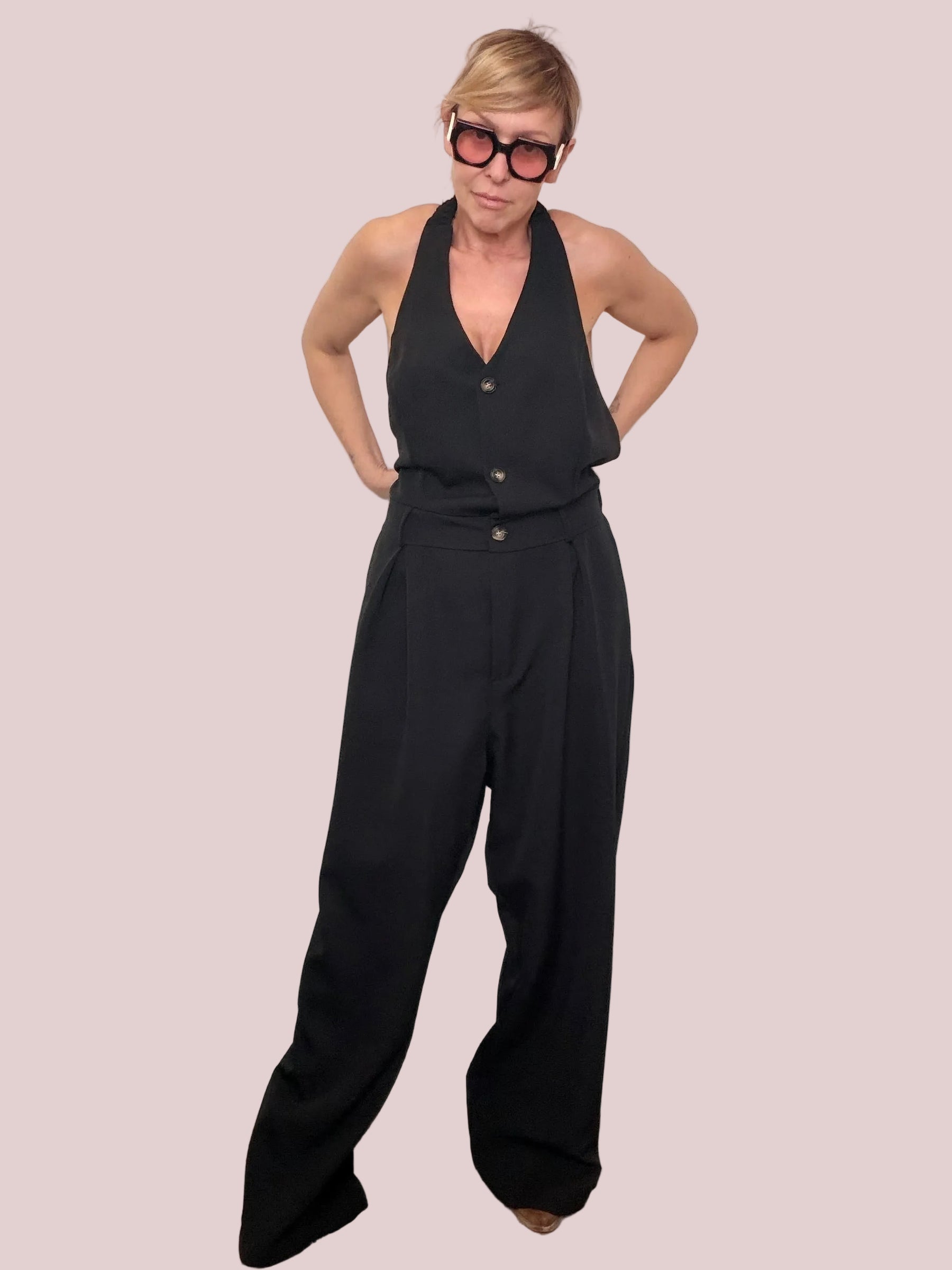 Tuta oversize scollo halter nera