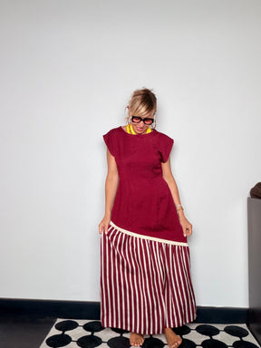 Abito Maxi Bicolore a Righe con Inserto in crochet