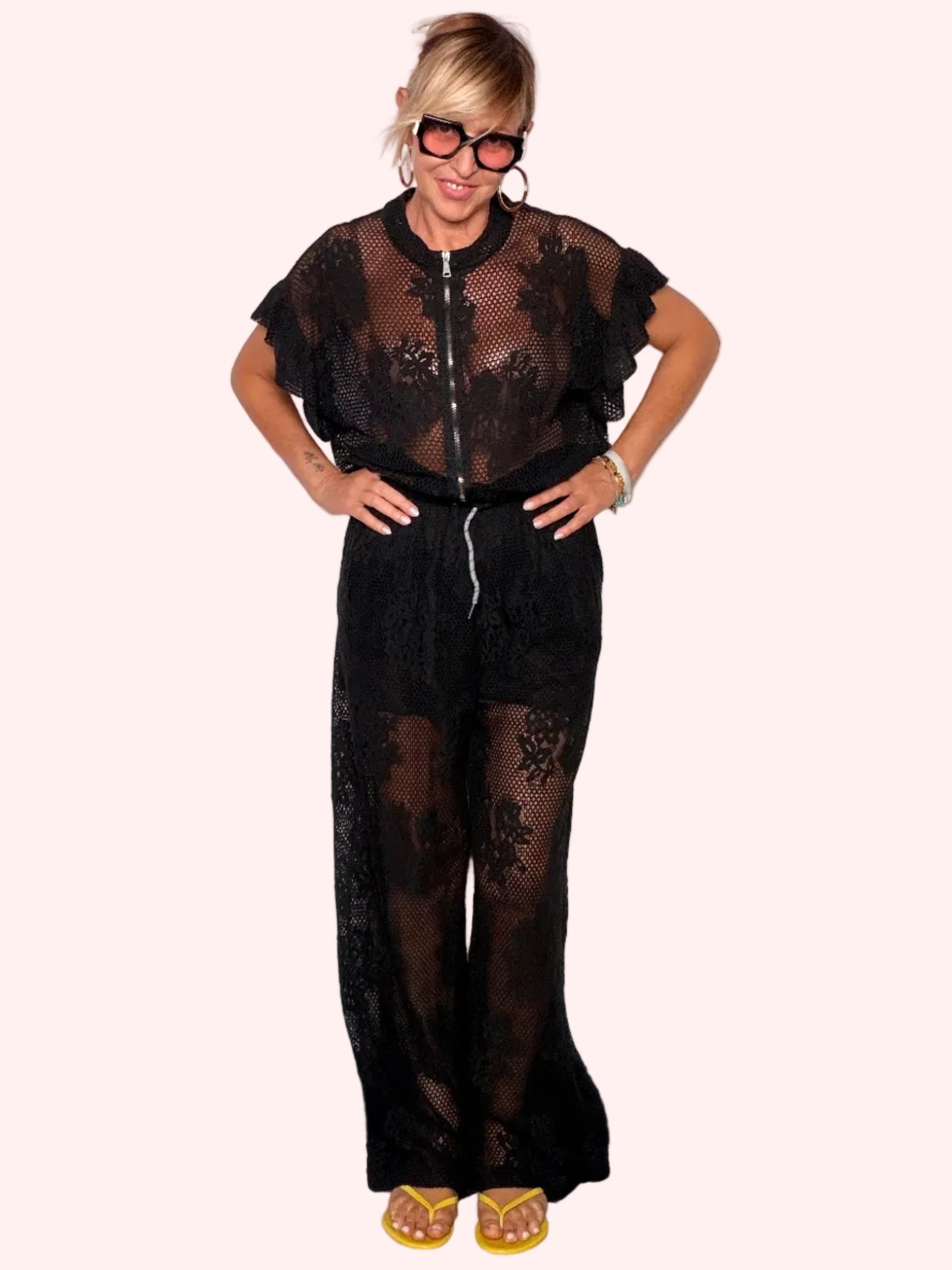 Pantalone Palazzo in Pizzo e Rete Nera