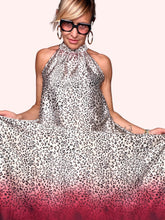 Abito Maxi Halter Neck Leopardato con Bordo Sfumato