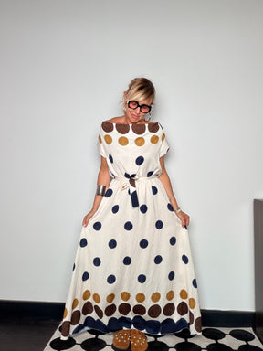 Abito Maxi a Pois Multicolor con Cintura (Copia)