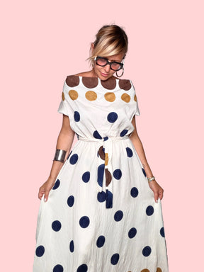 Abito Maxi a Pois Multicolor con Cintura (Copia)