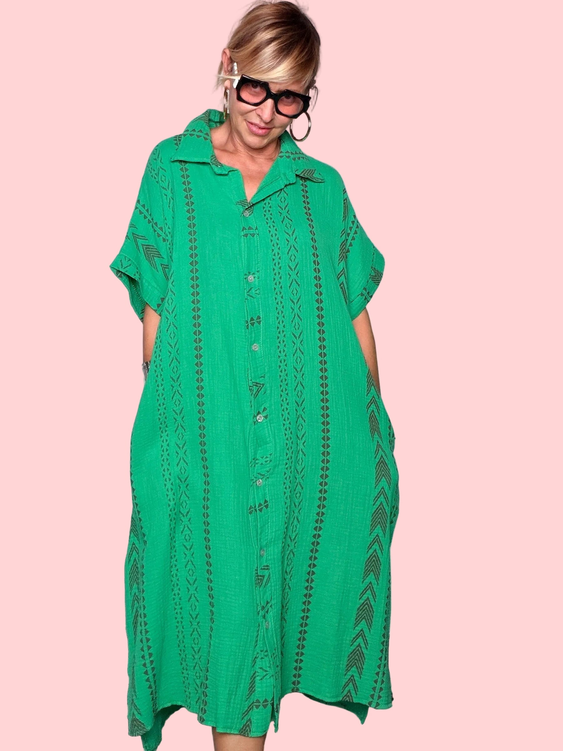Chemisier Maxi Oversize con Ricamo Etnico (Copia)
