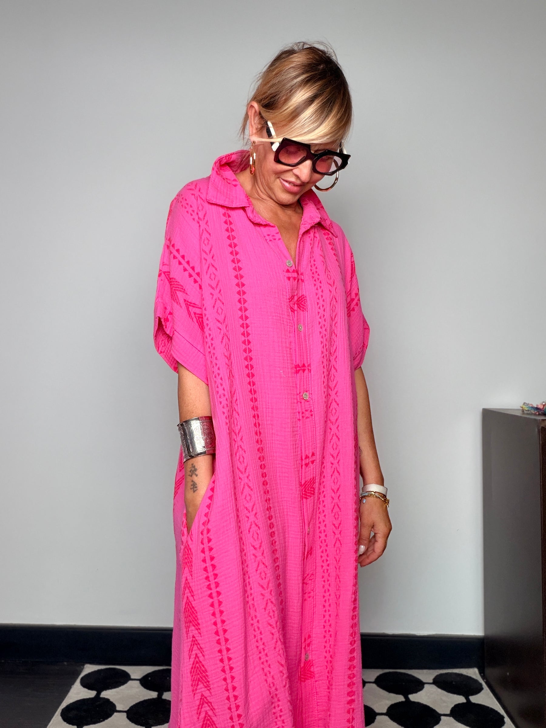Chemisier Maxi Oversize con Ricamo Etnico (Copia)