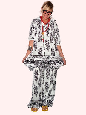 Completo Tunica e Pantalone Palazzo in Garza Floreale Barocca (Copia)