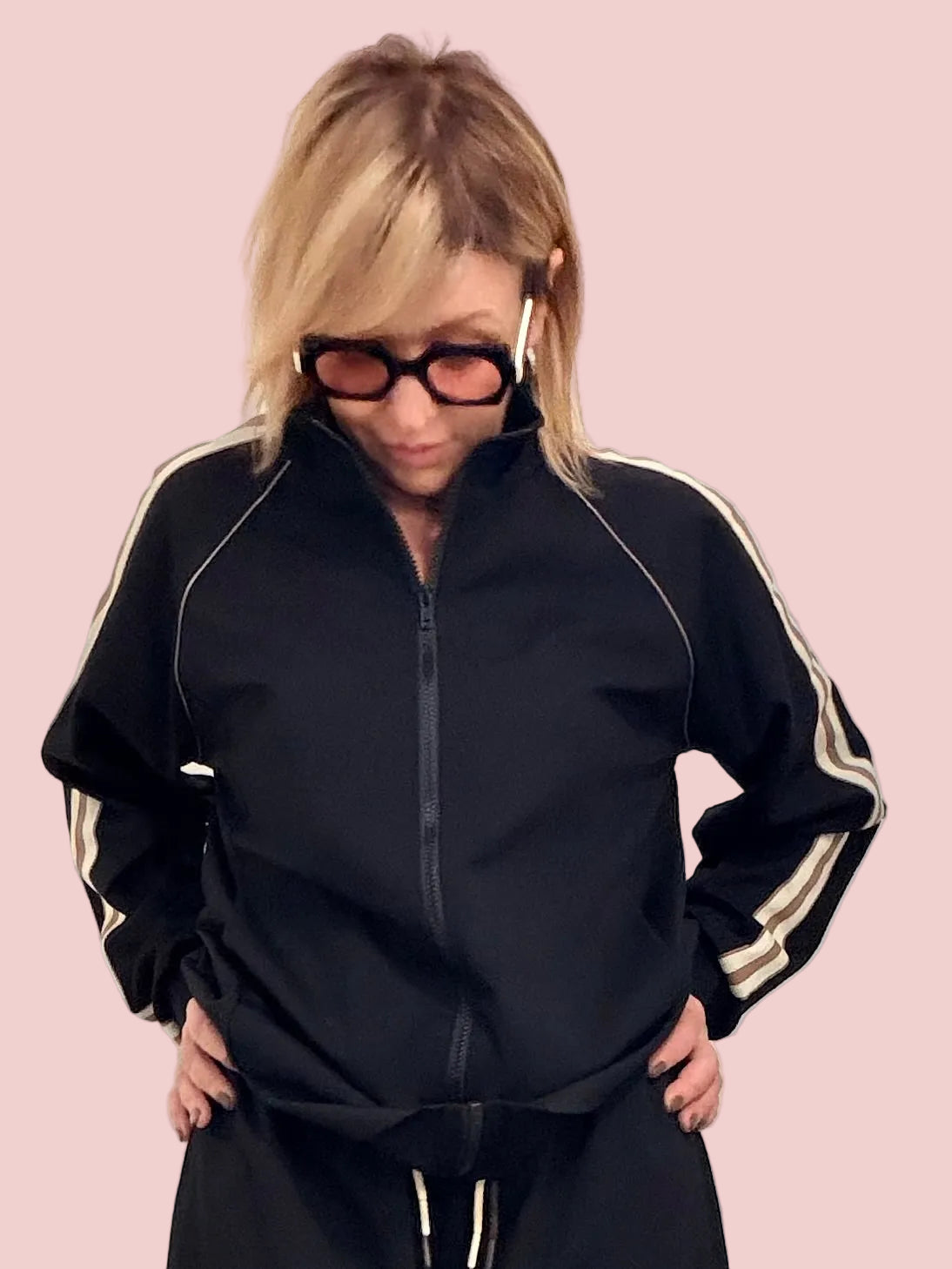 Felpa Zip Bande Laterali