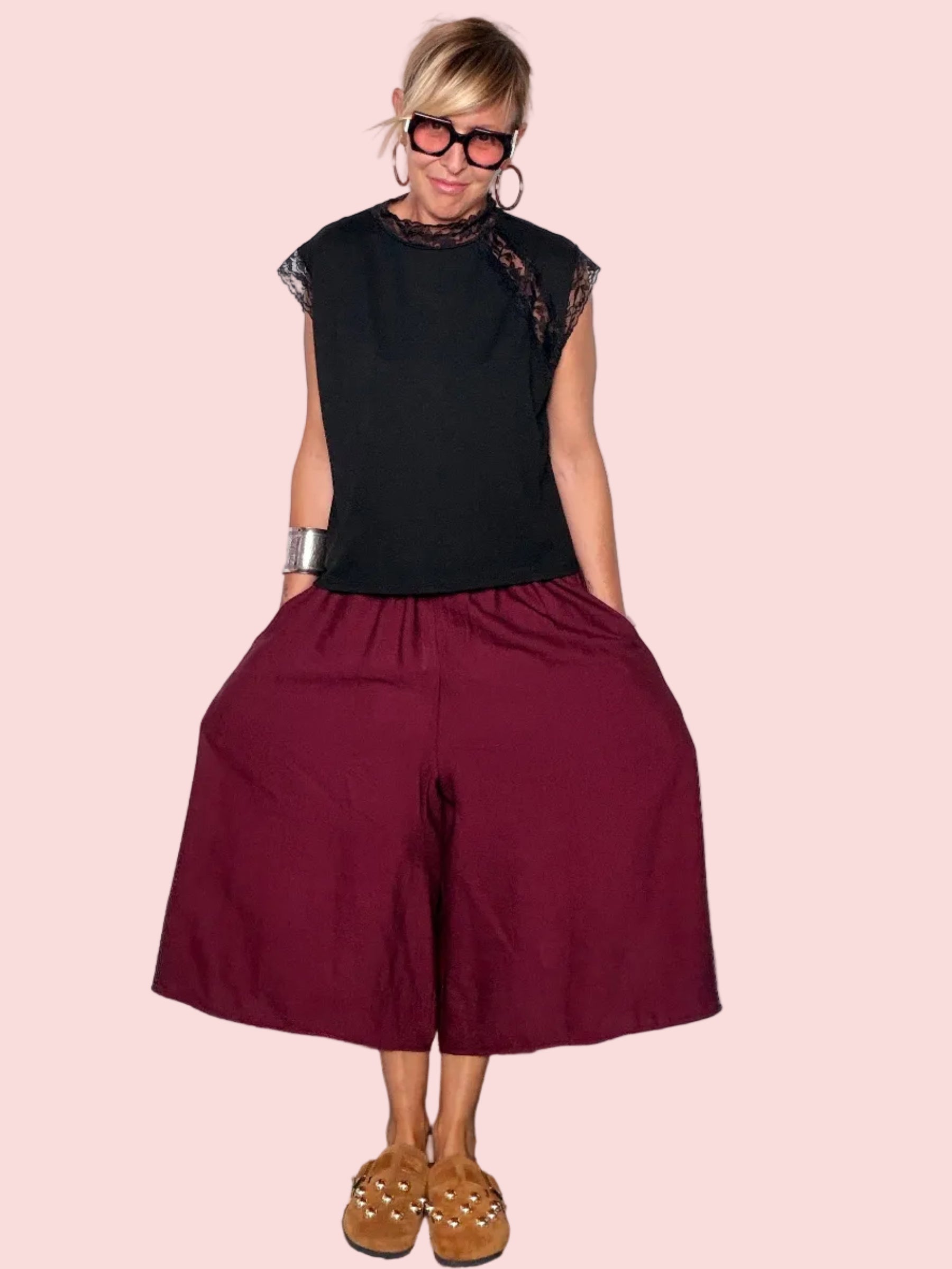Pantalone Culotte Ampio con Vita Elastica