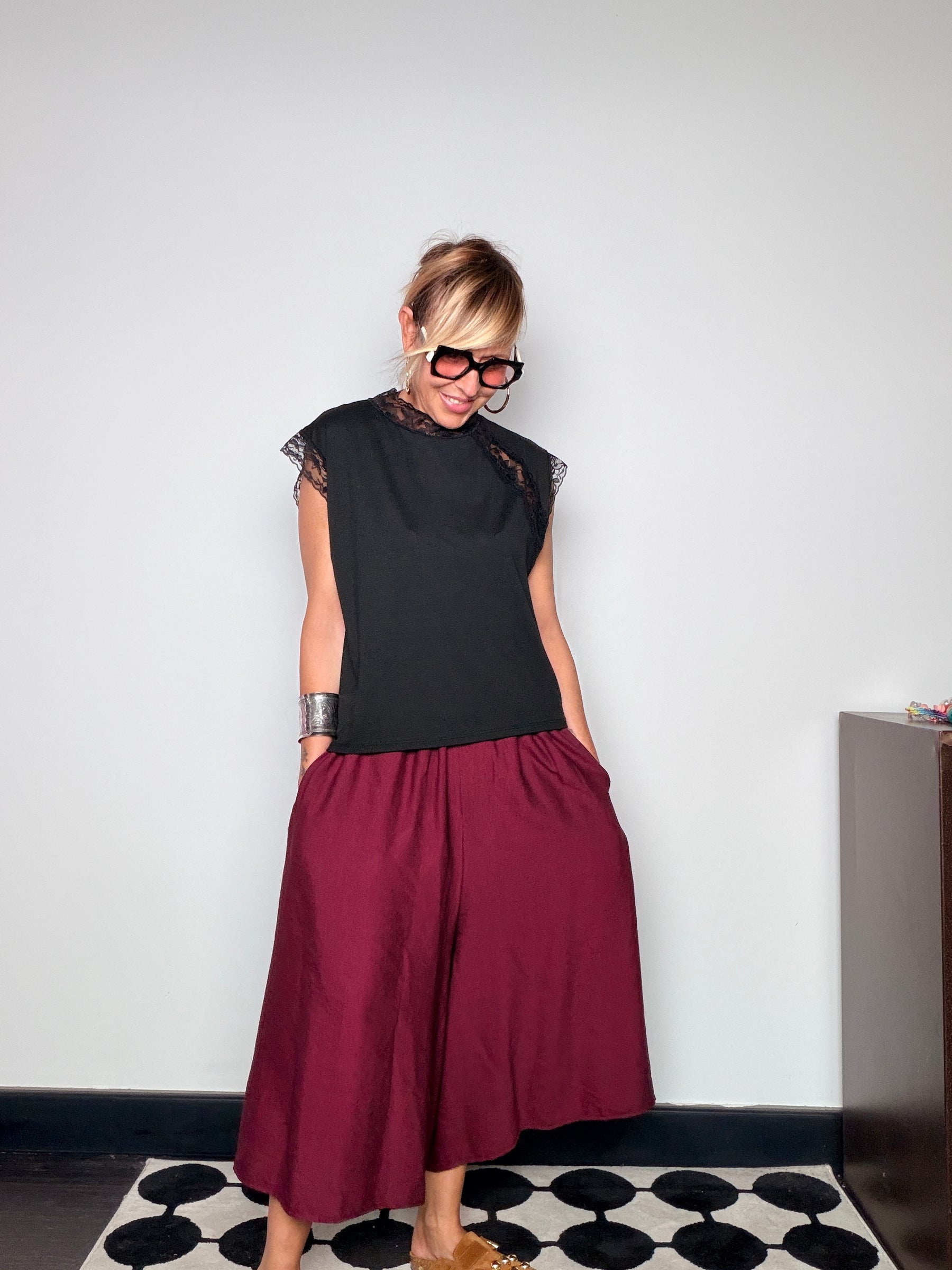 Pantalone Culotte Ampio con Vita Elastica