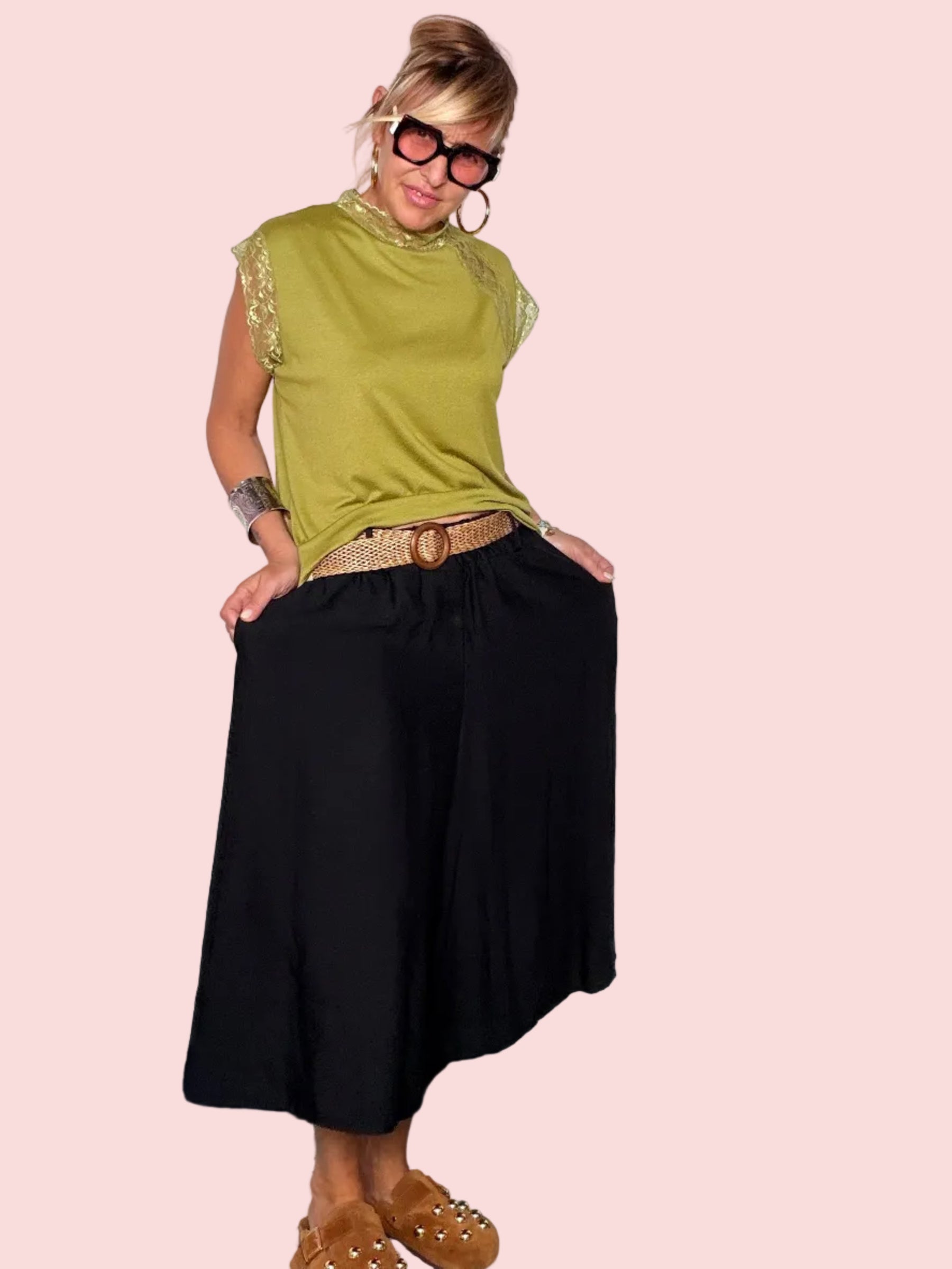 Pantalone Culotte Ampio con Vita Elastica