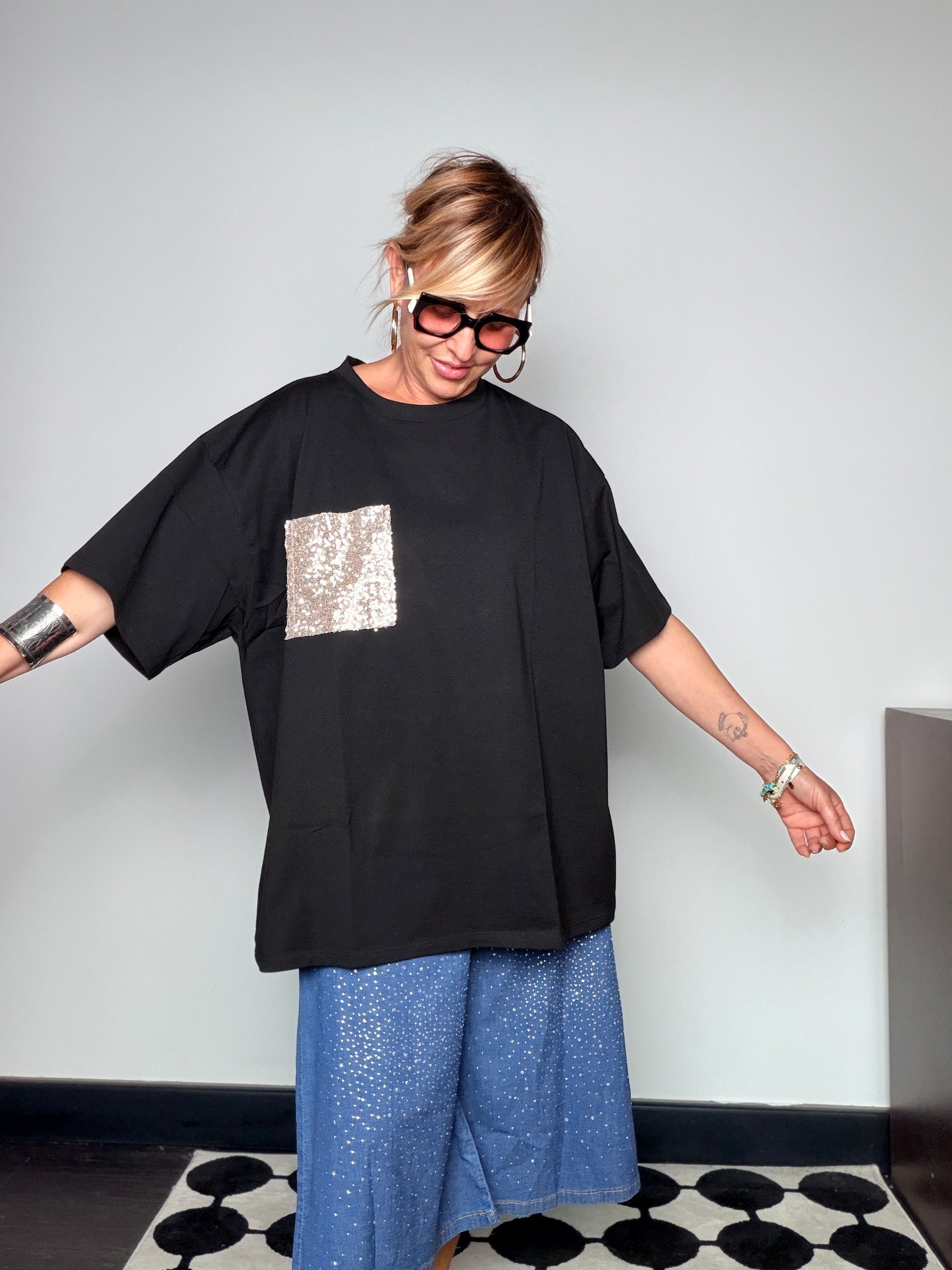 Maxi T-Shirt con Patch Paillettes Susy Star