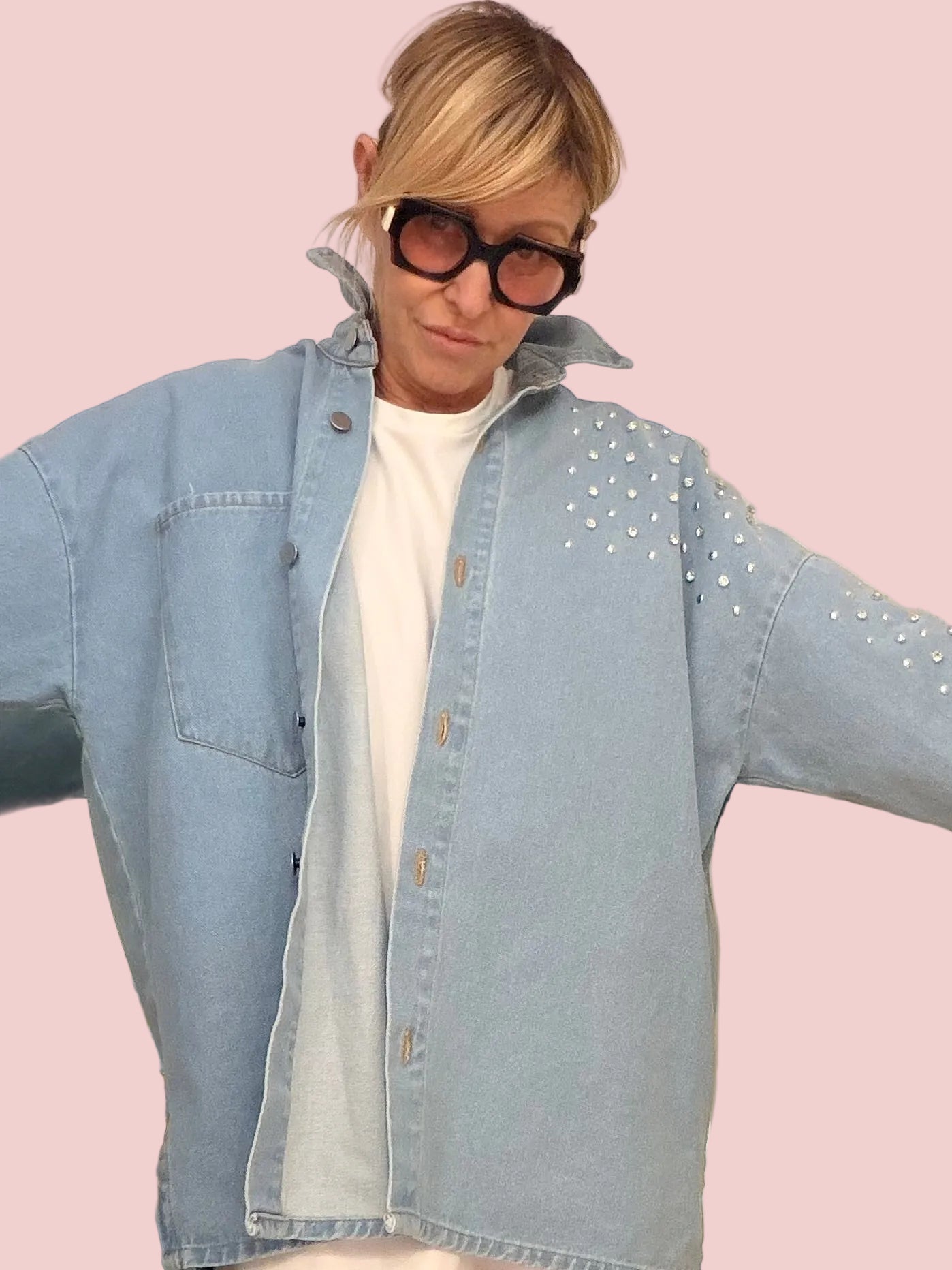 Camicia Denim Strass Oversize