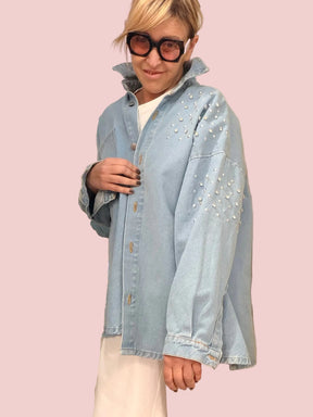 Camicia Denim Strass Oversize