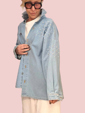 Camicia Denim Strass Oversize