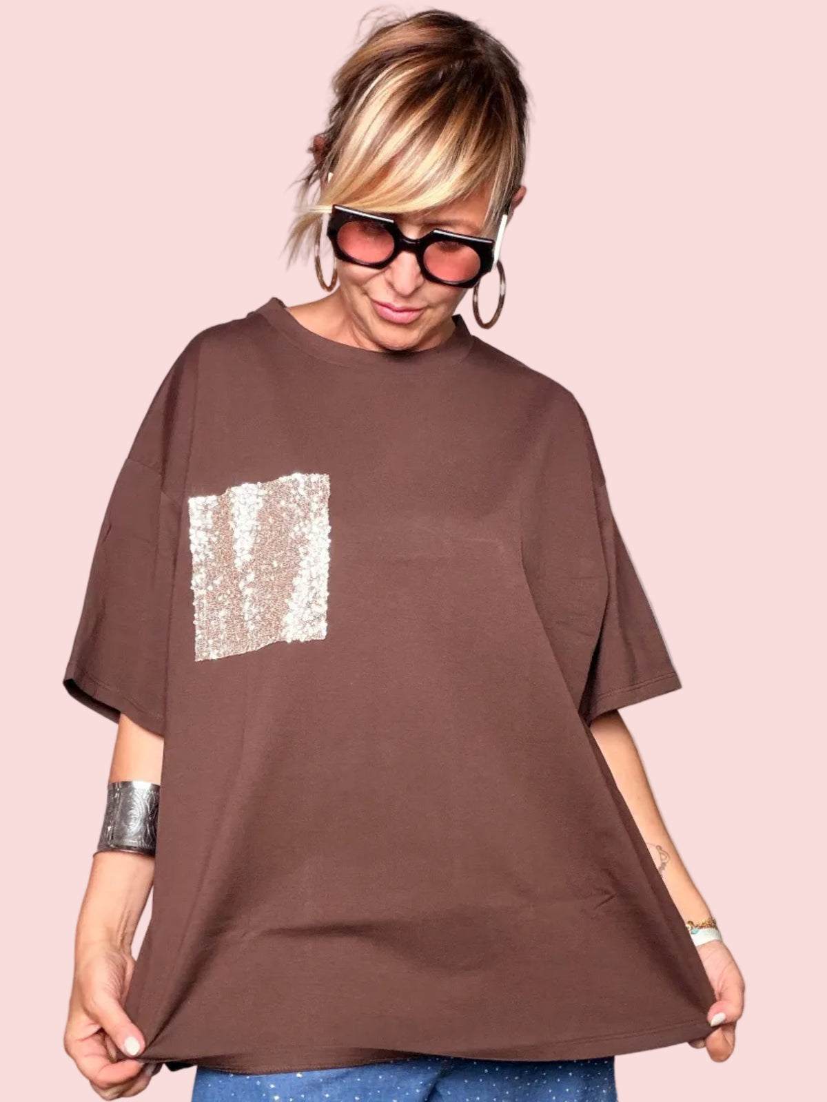 Maxi T-Shirt con Patch Paillettes Susy Star