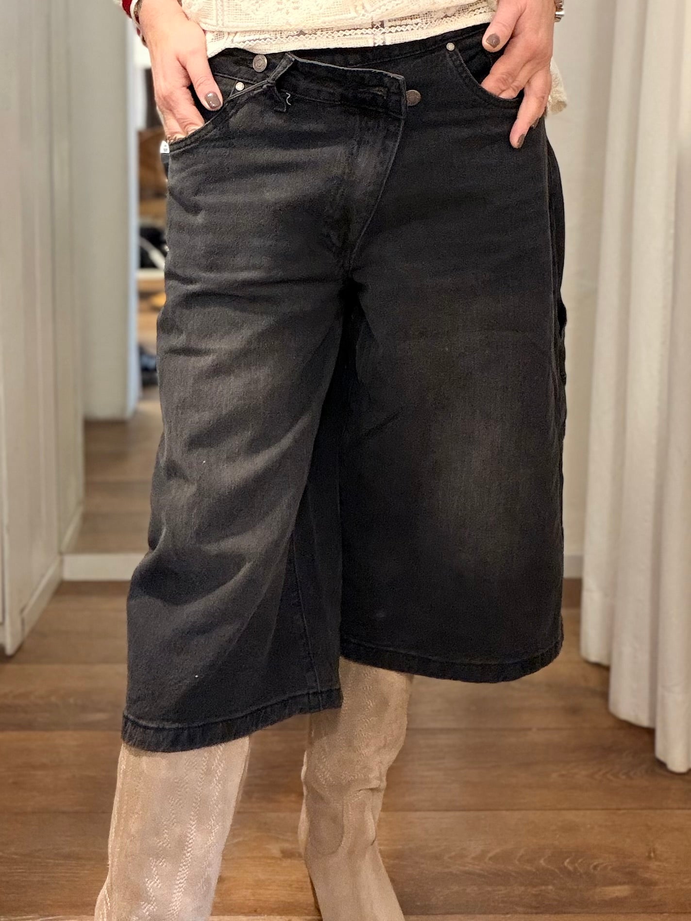 Jeans Bermuda Abbottonatura Diagonale