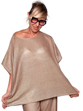 Maglia oversize in maglia lurex oro rosa