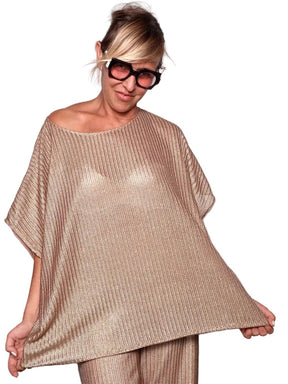 Maglia oversize in maglia lurex oro rosa