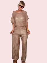 Pantalone Wide Leg in Maglia Lurex Oro Rosa
