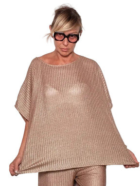 Maglia oversize in maglia lurex oro rosa
