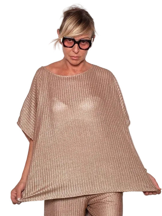 Maglia oversize in maglia lurex oro rosa