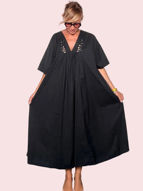 Kaftan Maxi con Strass — Nero / Bordeaux