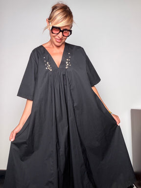 Kaftan Maxi con Strass — Nero / Bordeaux