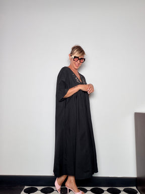 Kaftan Maxi con Strass — Nero / Bordeaux