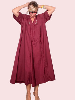 Kaftan Maxi con Strass — Nero / Bordeaux