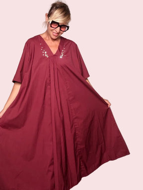 Kaftan Maxi con Strass — Nero / Bordeaux