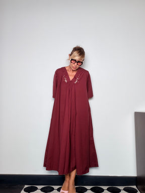 Kaftan Maxi con Strass — Nero / Bordeaux