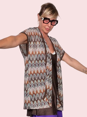 Gilet in Maglia Fantasia Geometrica — Marrone/Rame/Ecru