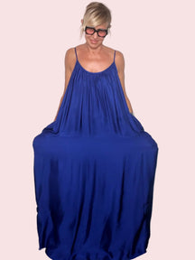 Abito Maxi Balloon con Spalline — Blu / Ocra / Nero / Viola