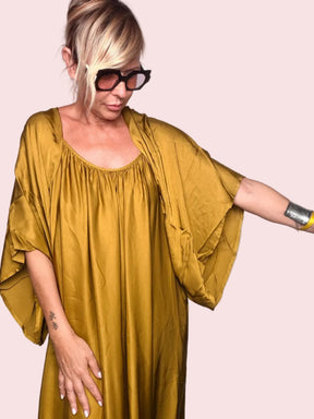 Coprispalle Kimono Maxi in Raso — Blu / Ocra / Nero